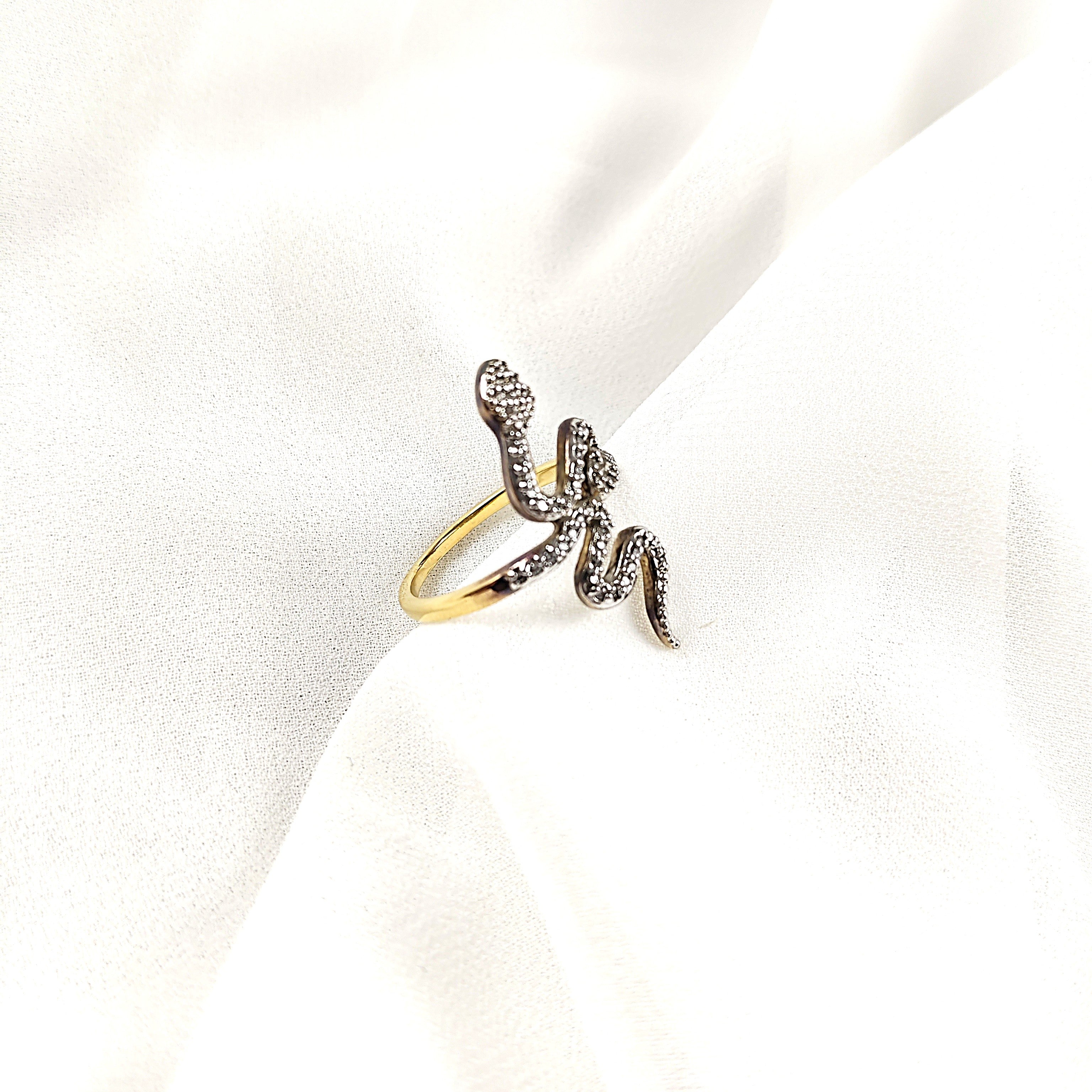 Bague Plaqué Or Serpent avec Zircons