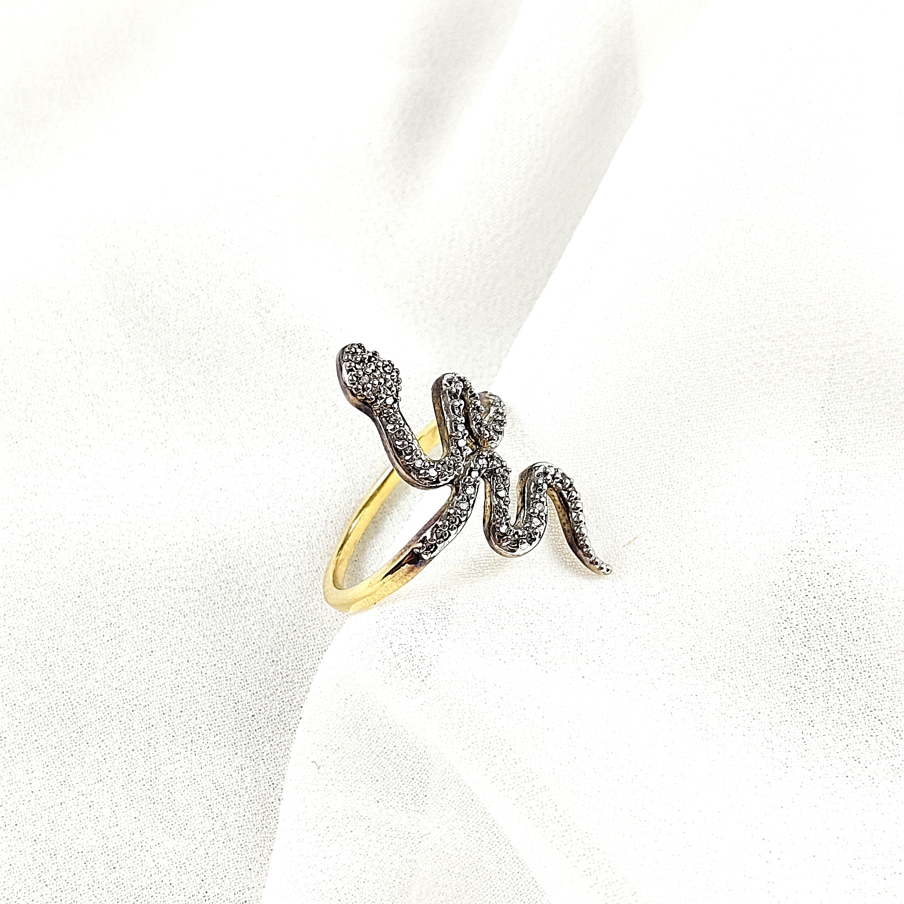 Bague Plaqué Or Serpent avec Zircons