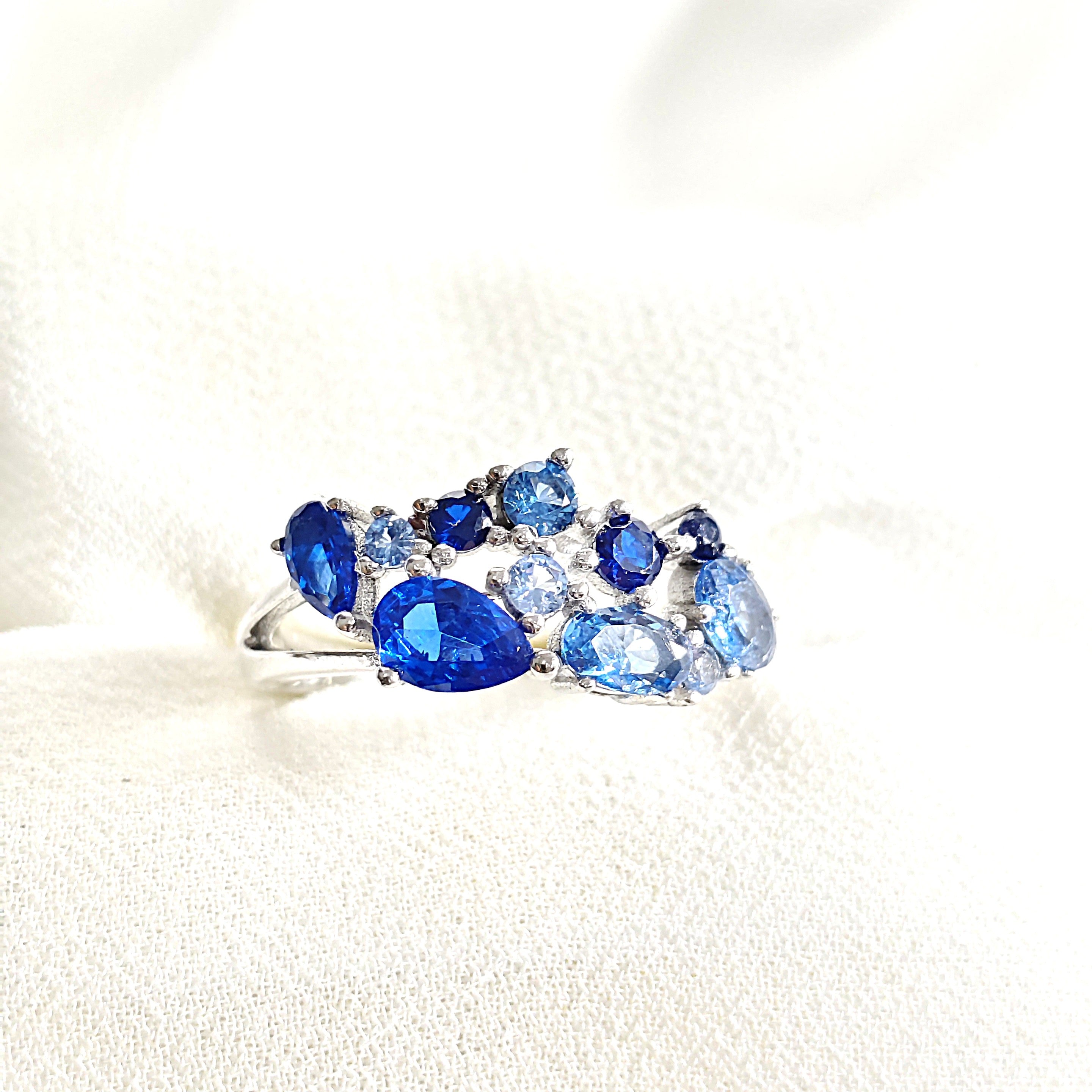 Bague en argent 925 avec pierres bleues dégradées – Océan d’Éclat