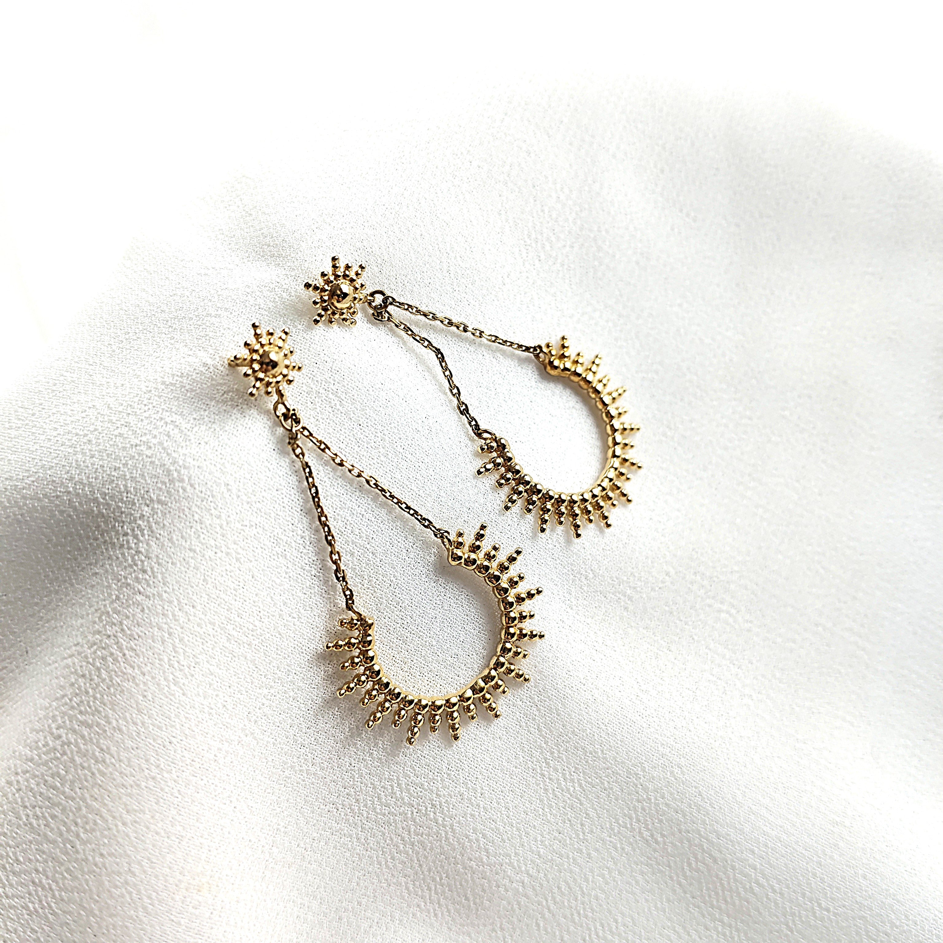 Boucles d’oreilles pendantes soleil en plaqué or – Garantie 10 ans