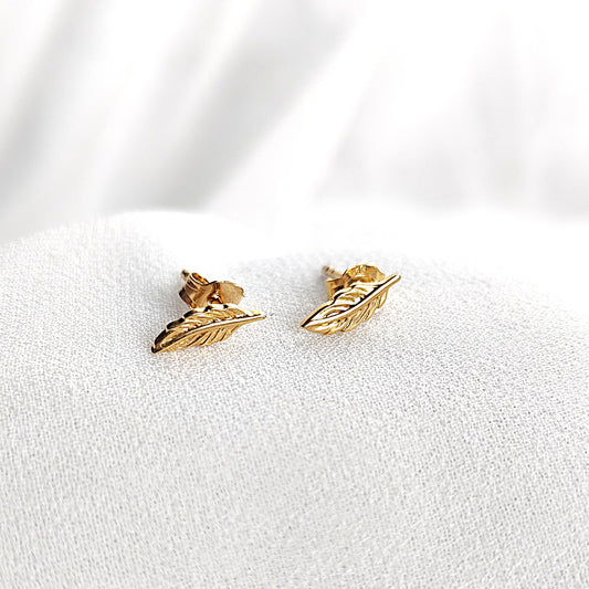 Boucles d’oreilles plume en plaqué or – Garantie 10 ans