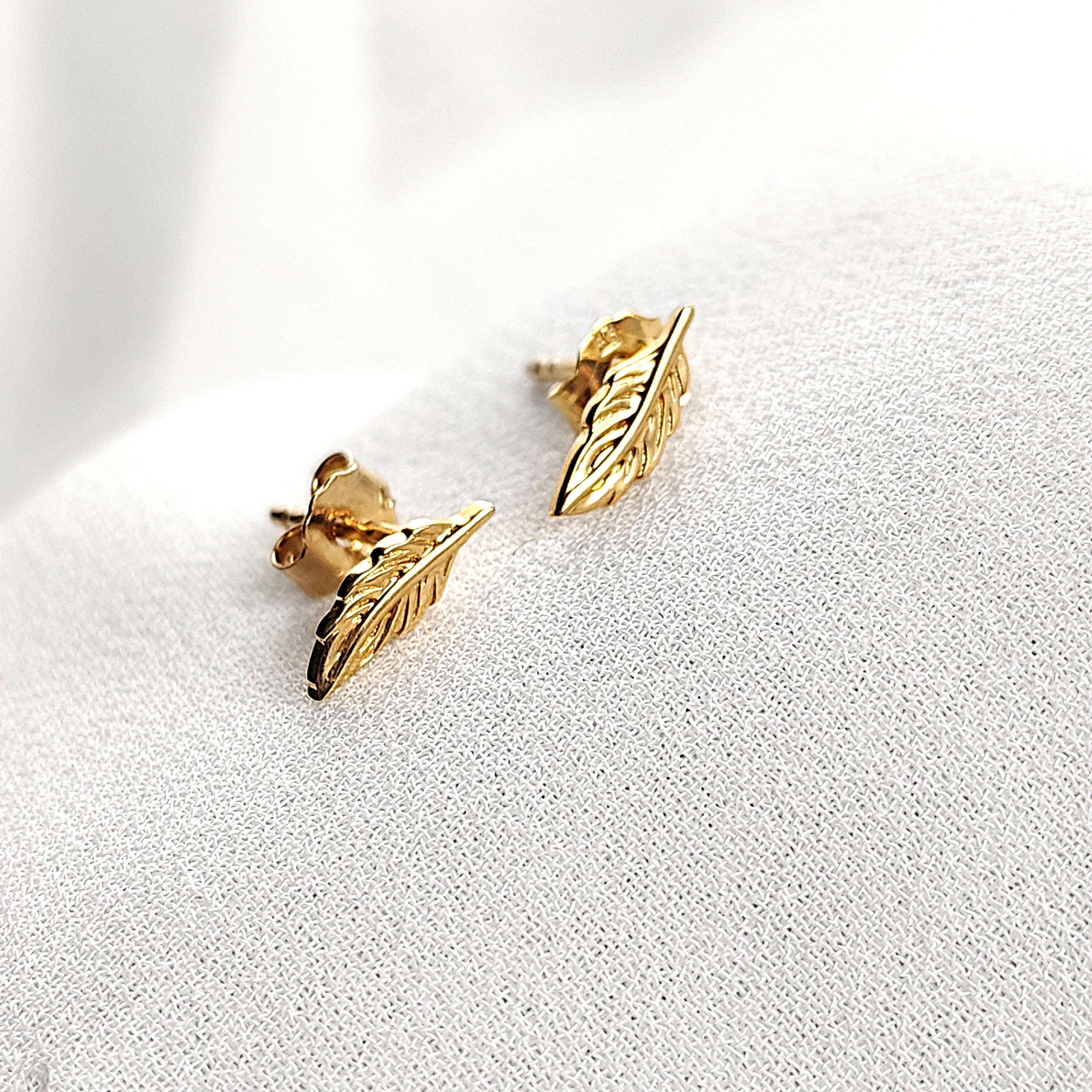 Boucles d’oreilles plume en plaqué or – Garantie 10 ans