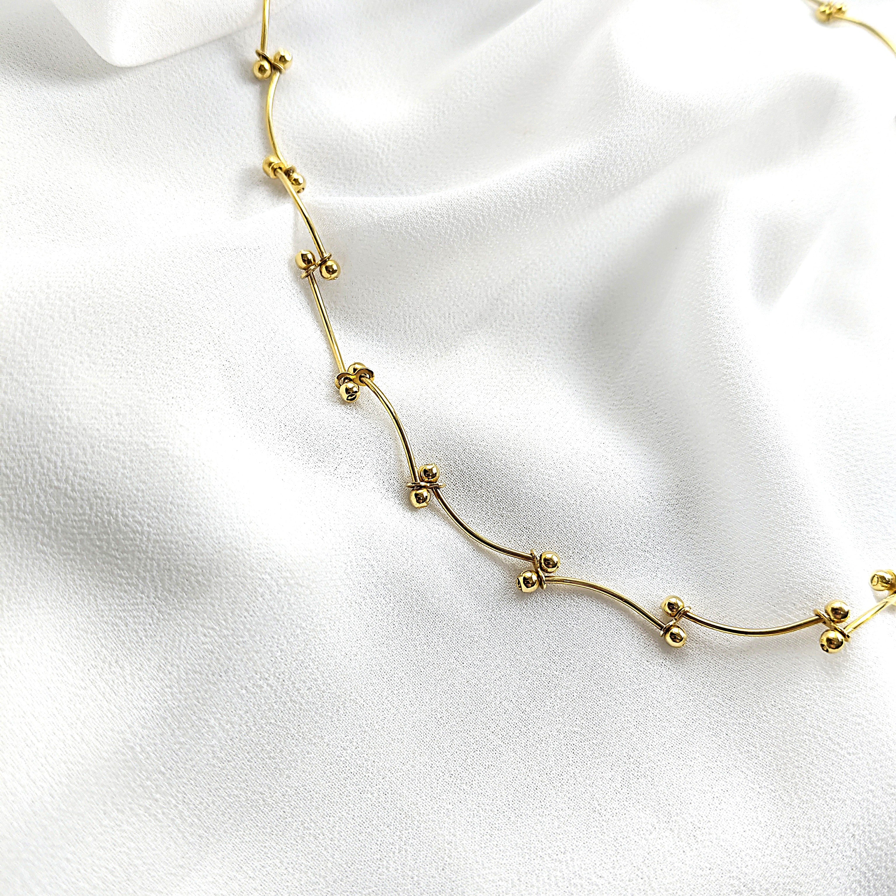 Chaîne perles ondulées en plaqué or – Garantie 10 ans