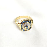 Bague octogonale pierres bleues en plaqué or – Garantie 10 ans