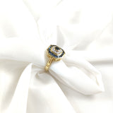 Bague octogonale pierres bleues en plaqué or – Garantie 10 ans