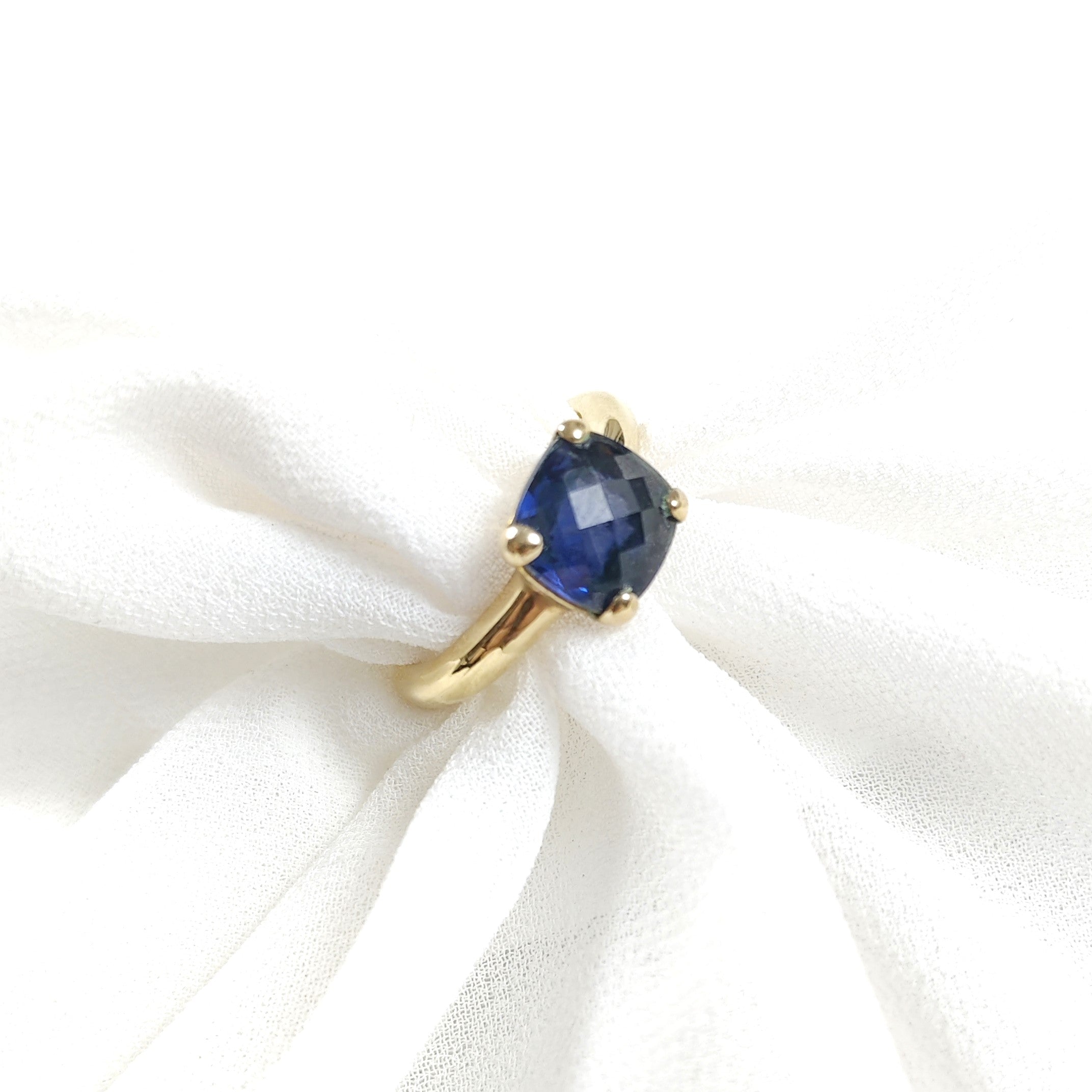 Bague pierre bleue coussin en plaqué or – Garantie 10 ans