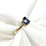 Bague pierre bleue coussin en plaqué or – Garantie 10 ans