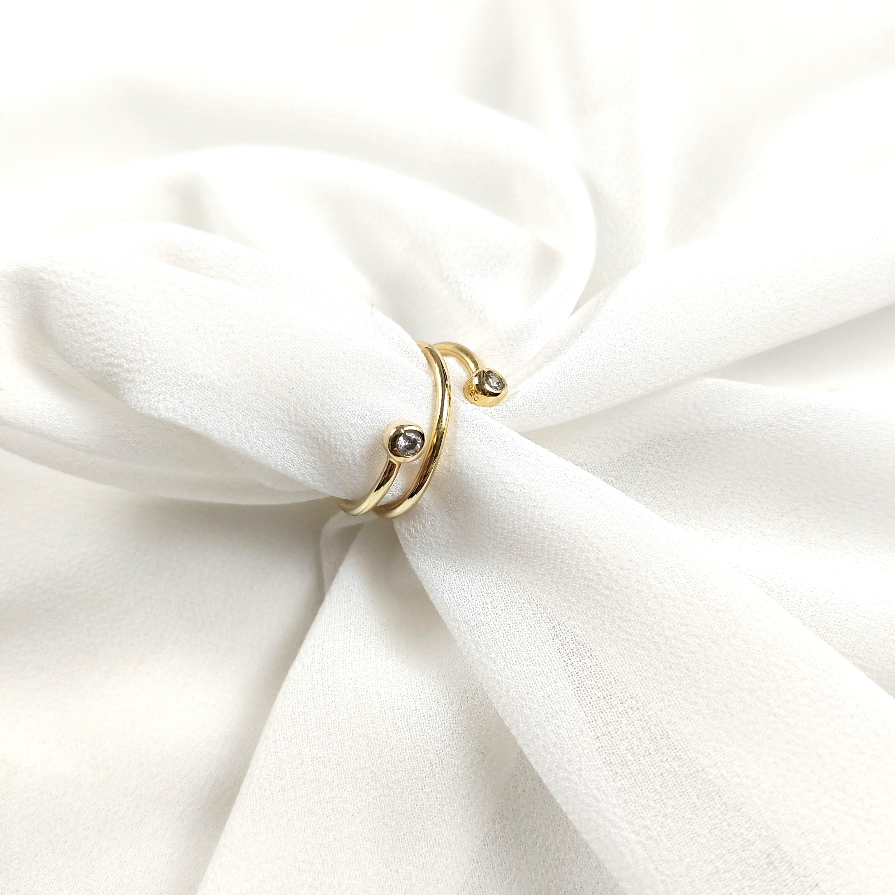 Bague ouverte double zircon en plaqué or – Garantie 10 ans