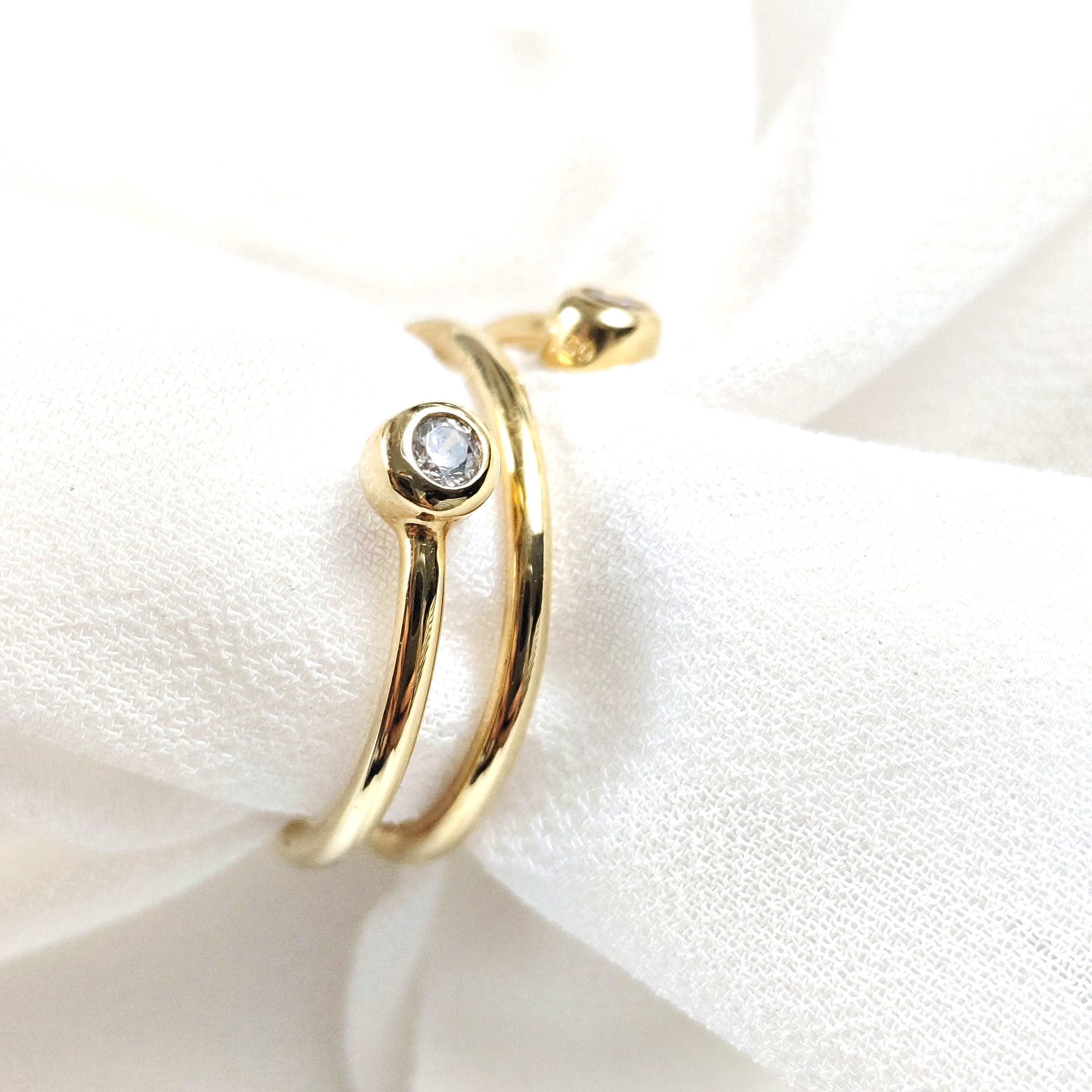 Bague ouverte double zircon en plaqué or – Garantie 10 ans