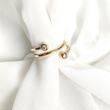 Bague ouverte double zircon en plaqué or – Garantie 10 ans