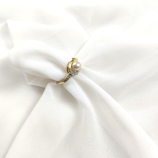 Bague perle et zircons en plaqué or – Garantie 10 ans