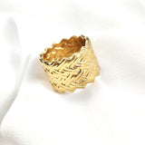 Bague large tressée en plaqué or – Garantie 10 ans
