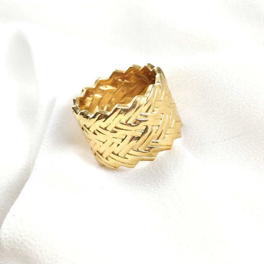 Bague large tressée en plaqué or – Garantie 10 ans