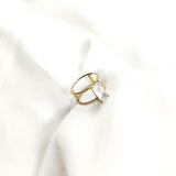 Bague double anneau pierre rectangulaire en plaqué or – Garantie 10 ans