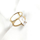 Bague double anneau pierre rectangulaire en plaqué or – Garantie 10 ans