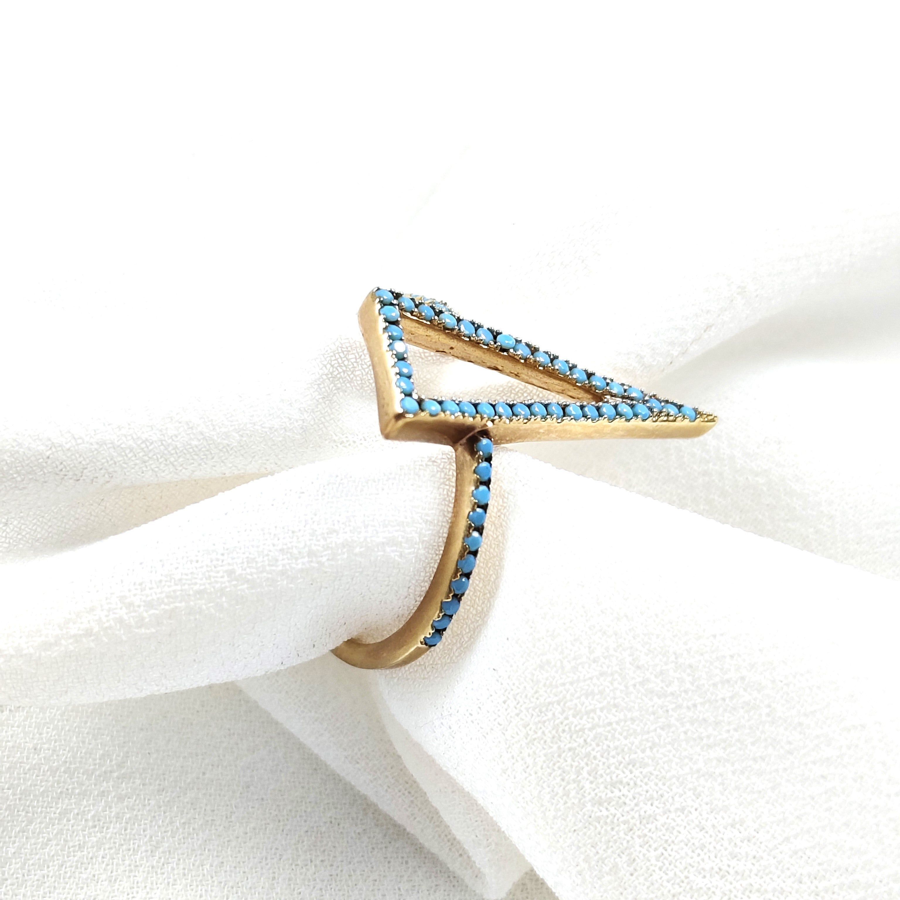 Bague triangle turquoise en plaqué or – Garantie 10 ans