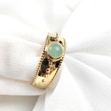 Bague pierre verte et perles dorées en plaqué or – Garantie 10 ans