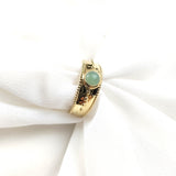 Bague pierre verte et perles dorées en plaqué or – Garantie 10 ans