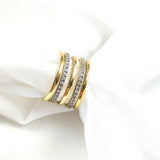 Bague triple rangs pavée de zircons en plaqué or – Garantie 10 ans