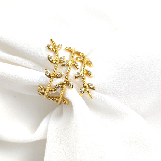 Bague feuille de vigne en plaqué or – Garantie 10 ans