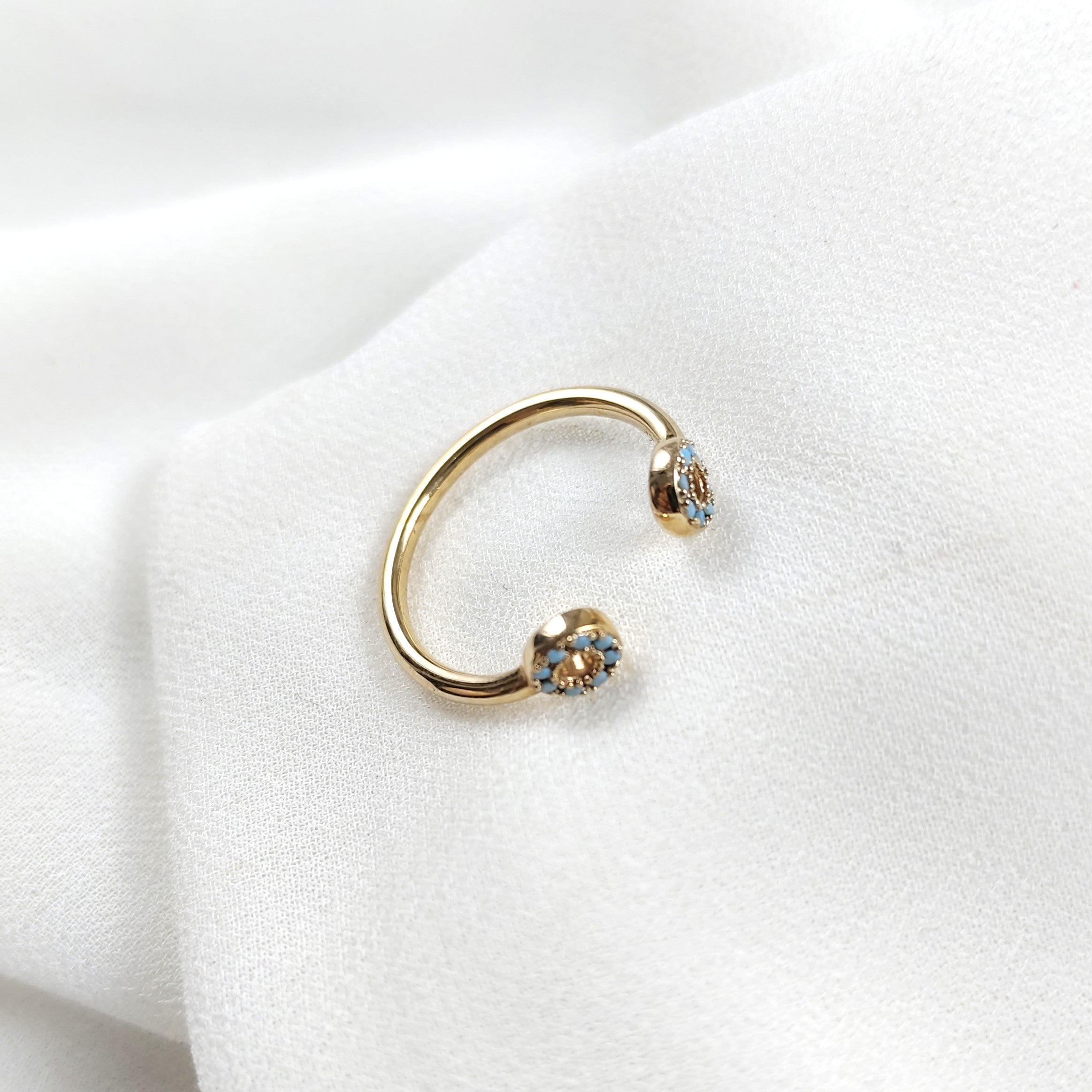 Bague ouverte fleur turquoise en plaqué or – Garantie 10 ans