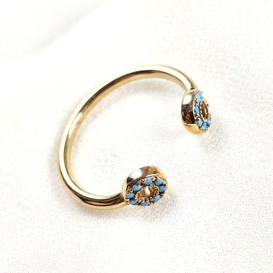 Bague ouverte fleur turquoise en plaqué or – Garantie 10 ans