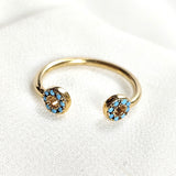 Bague ouverte fleur turquoise en plaqué or – Garantie 10 ans