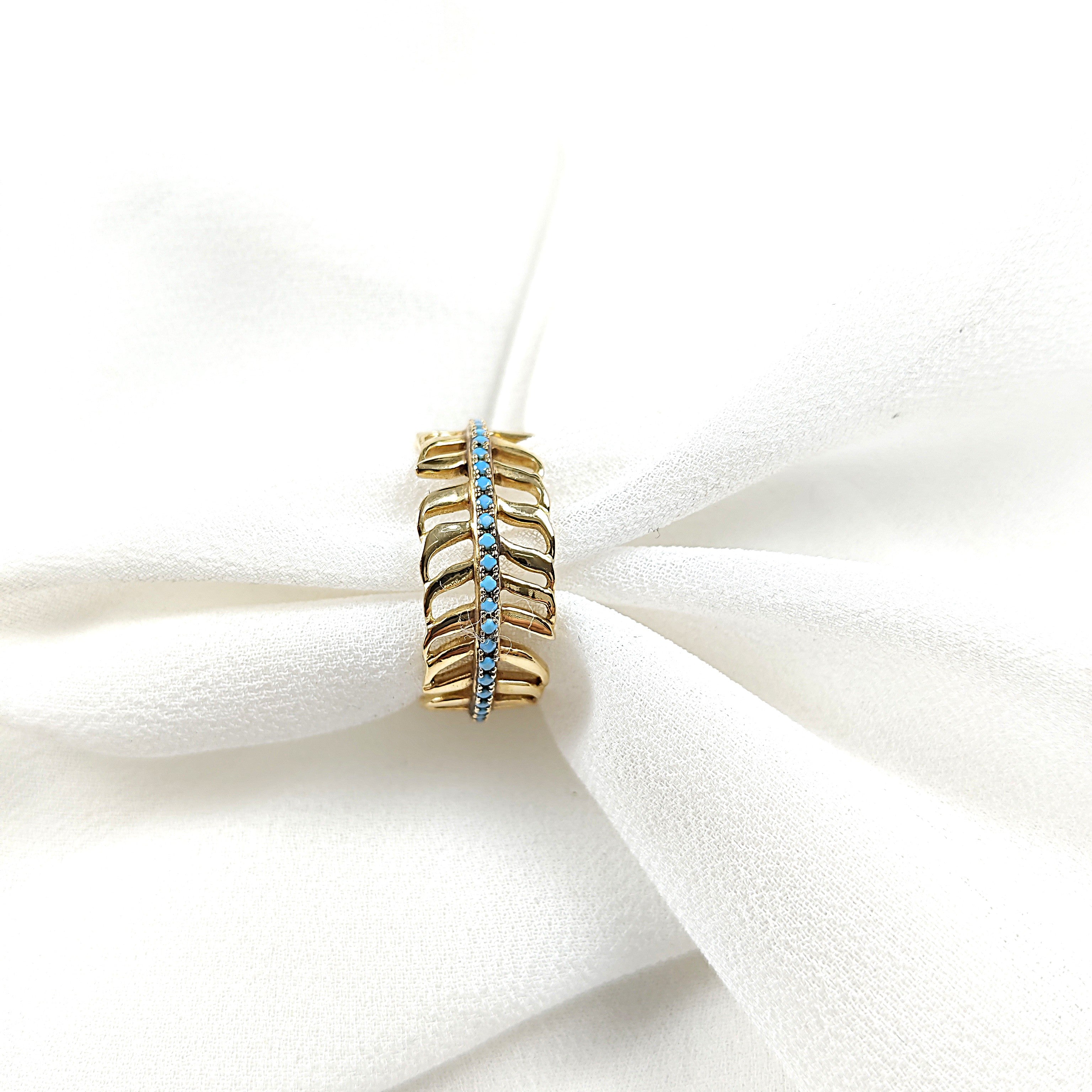 Bague feuille turquoise en plaqué or – Garantie 10 ans