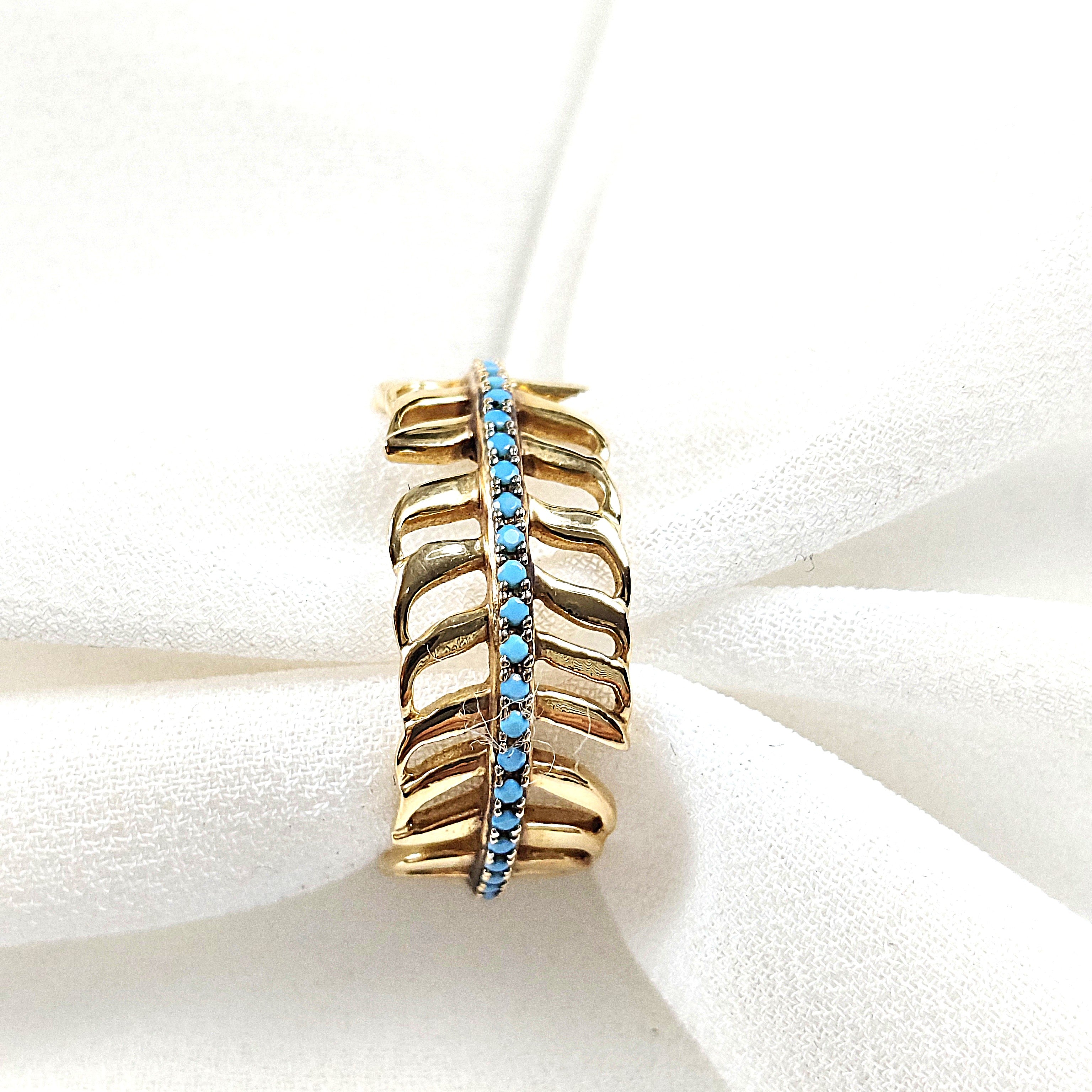 Bague feuille turquoise en plaqué or – Garantie 10 ans