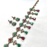 Jbine antique en bronze avec boucles assorties – pierres rouges et vertes