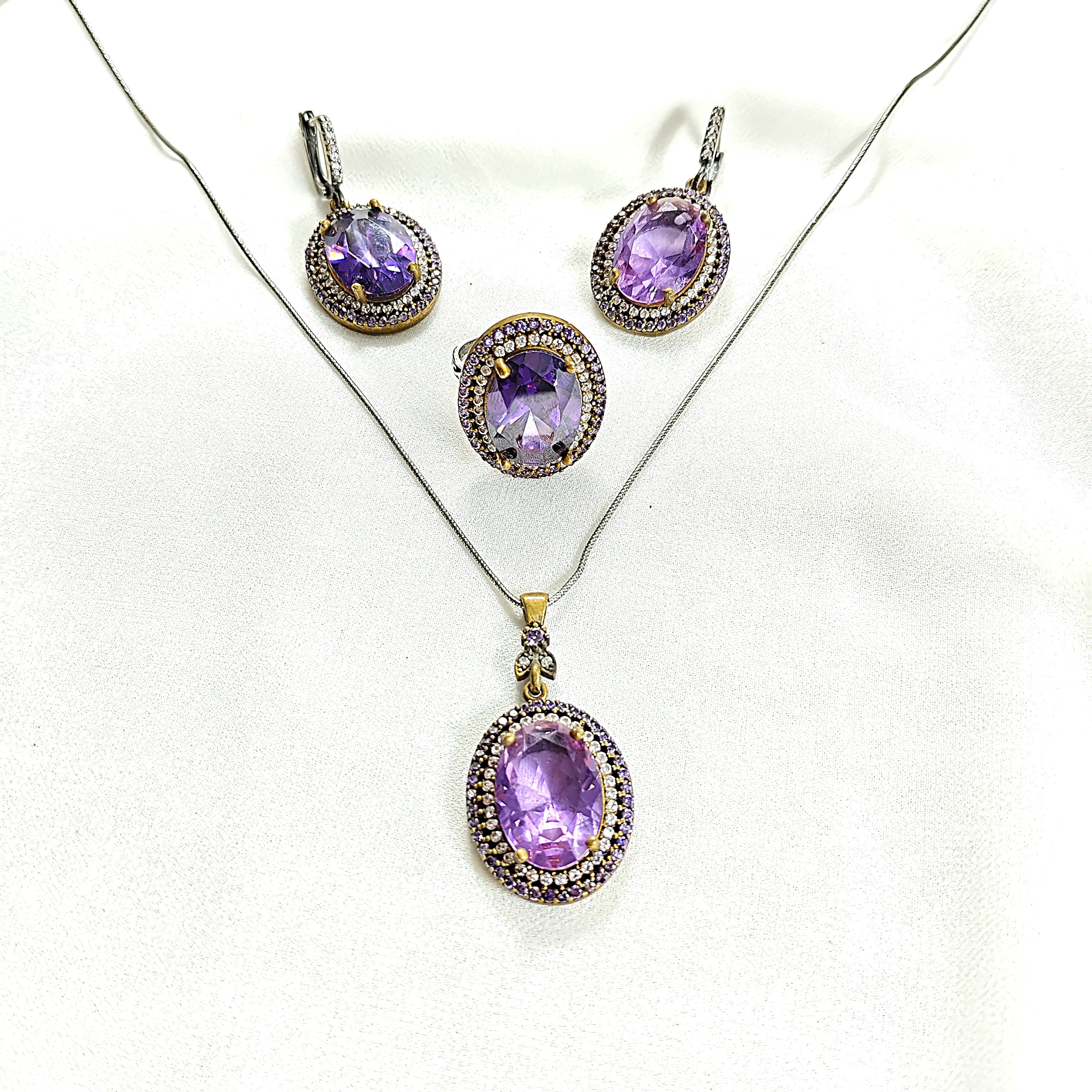 Parure ANTIQUE en bronze et argent – Élégance impériale aux pierres violettes