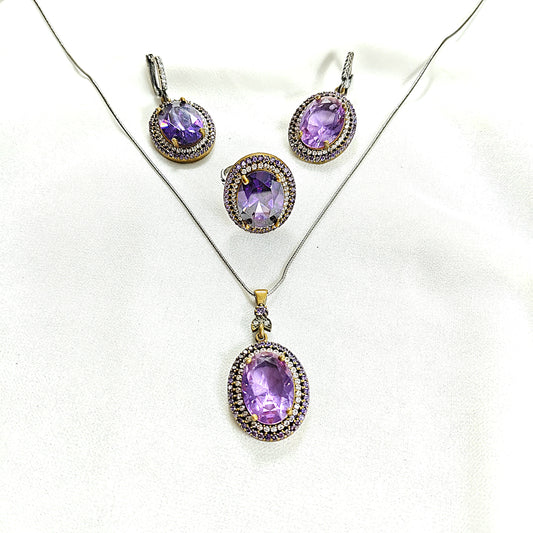 Parure ANTIQUE en bronze et argent – Élégance impériale aux pierres violettes