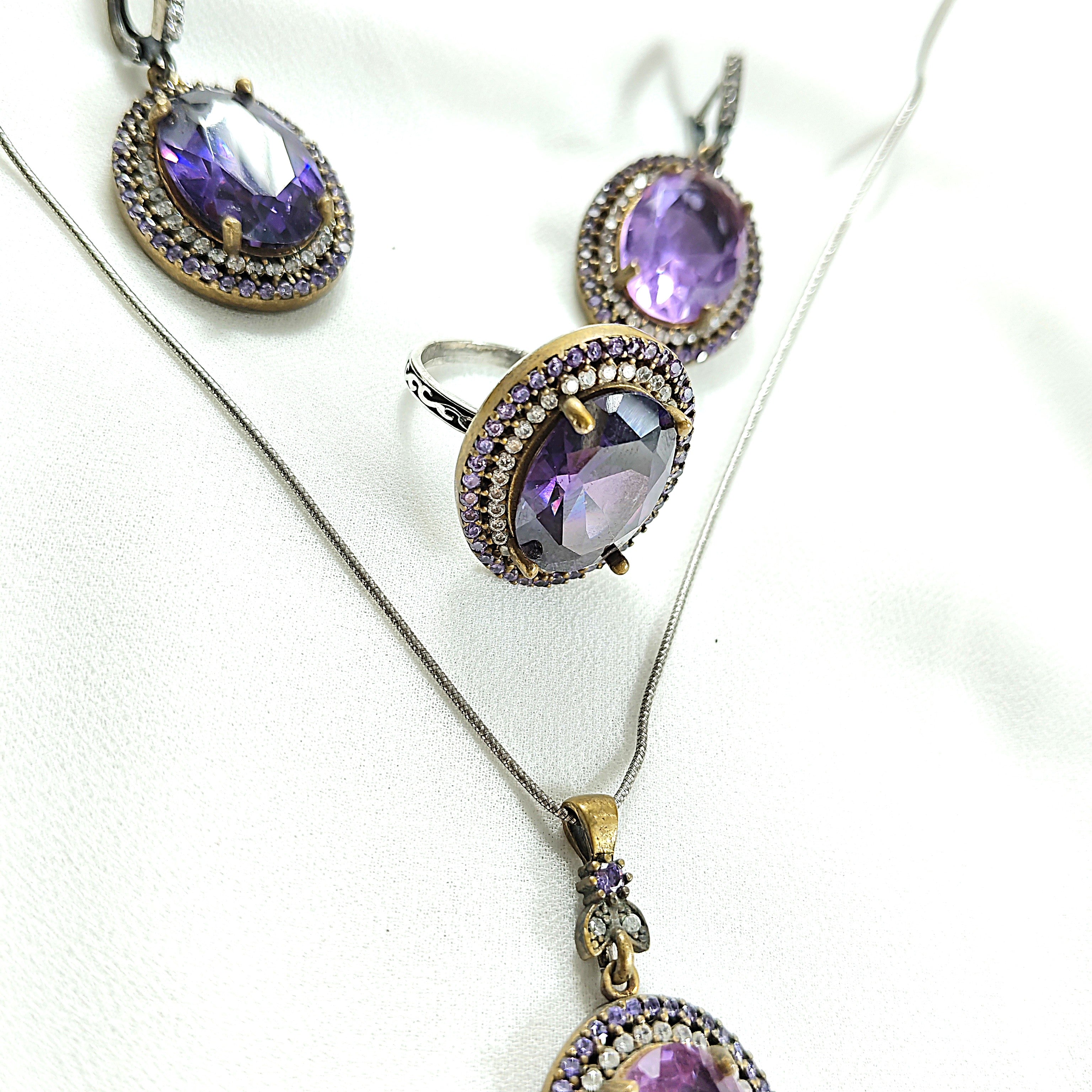 Parure ANTIQUE en bronze et argent – Élégance impériale aux pierres violettes