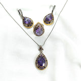 Parure en bronze et argent – Goutte royale améthyste
