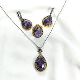 Parure en bronze et argent – Goutte royale améthyste