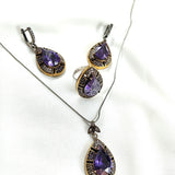 Parure en bronze et argent – Goutte royale améthyste