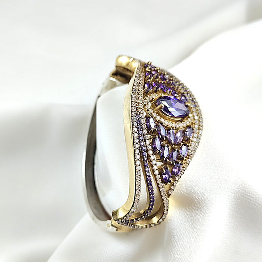 Bracelet antique – Feuille royale aux pierres d’améthyste