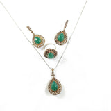 Parure antique en bronze et argent – Élégance impériale aux pierres vert émeraude