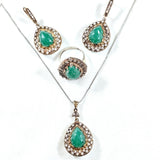 Parure antique en bronze et argent – Élégance impériale aux pierres vert émeraude