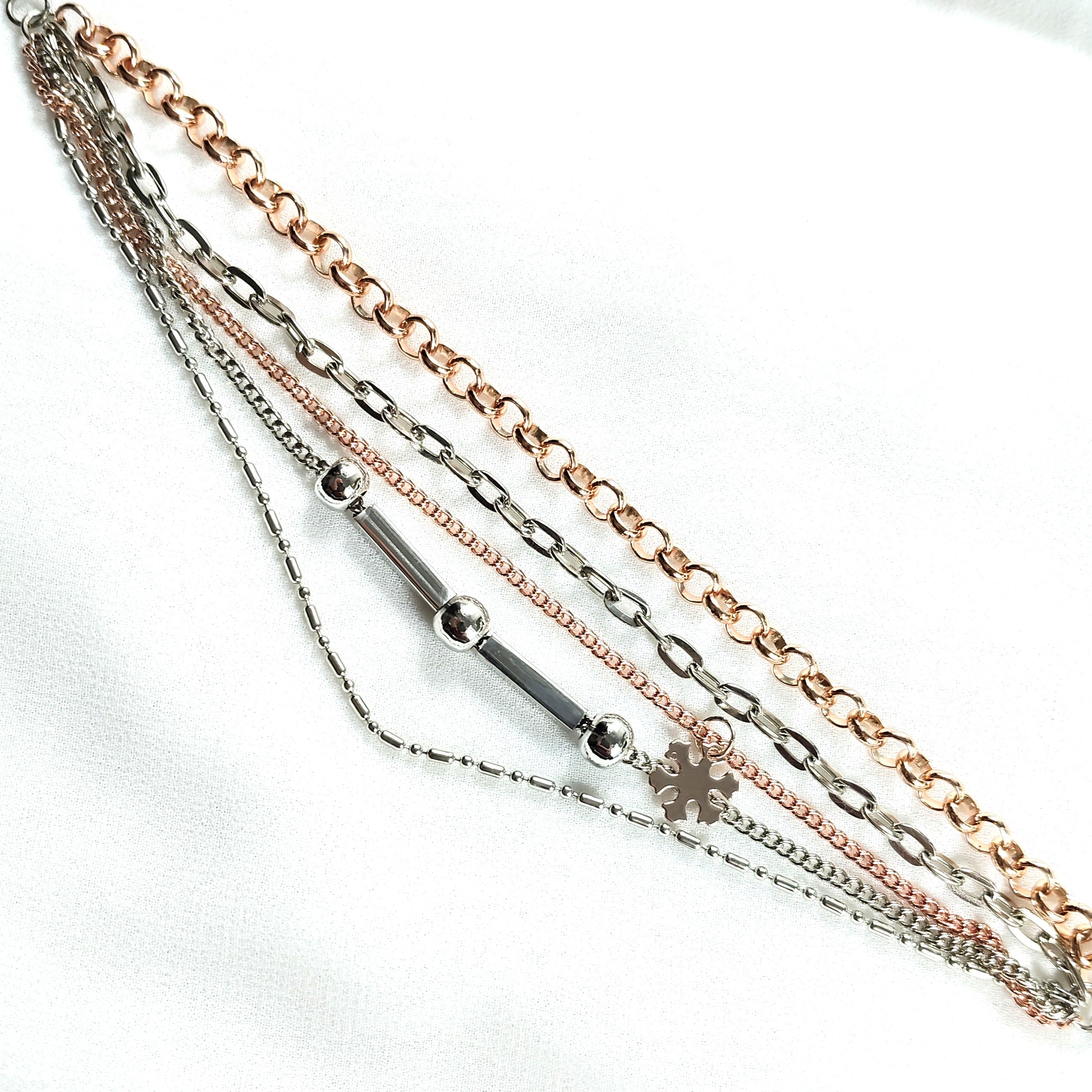 Bracelet Fantaisie Multi-Chaînes Chic Bicolore