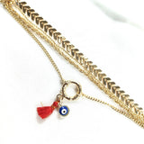 Bracelet Fantaisie Doré Multi-Chaînes avec Œil Protecteur