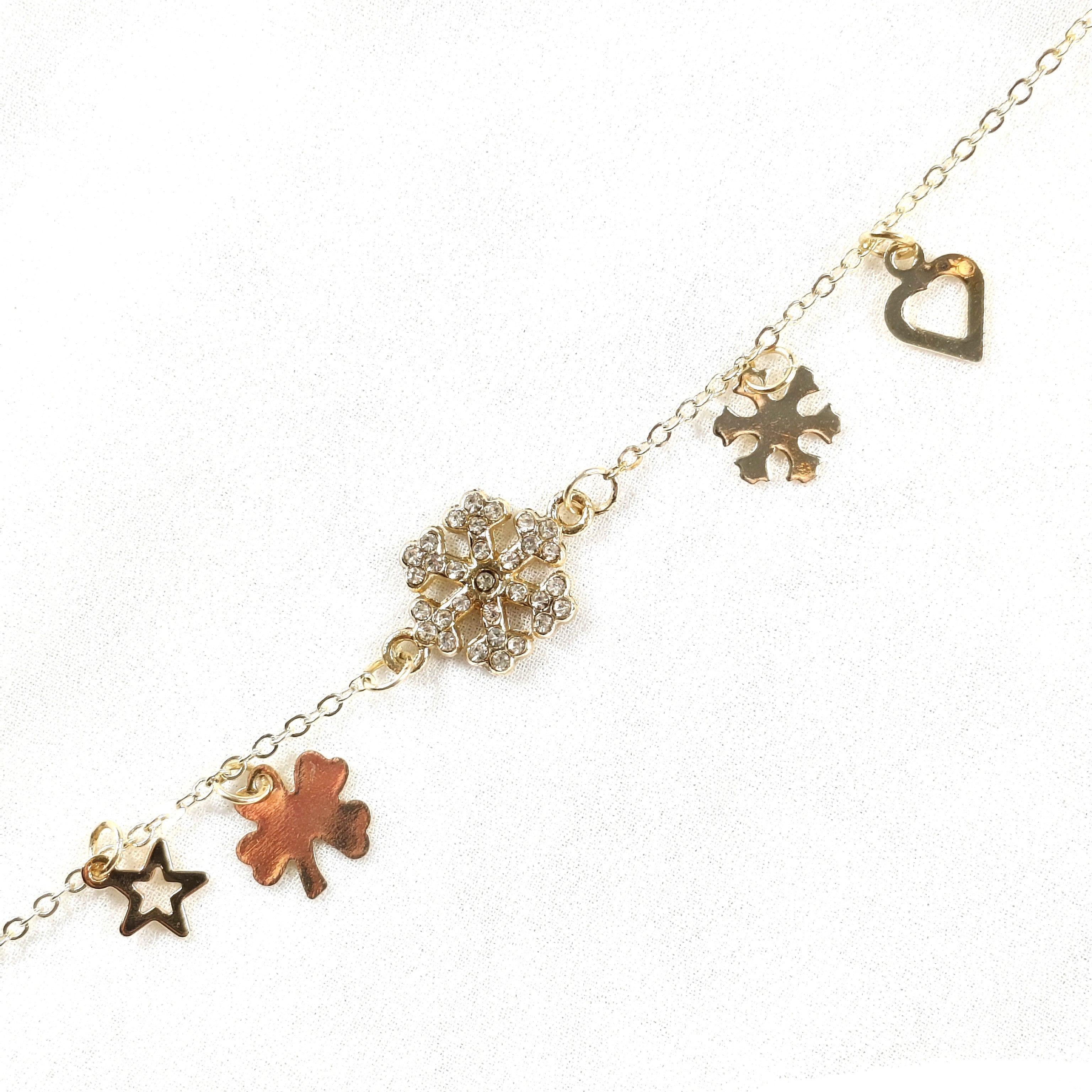 Bracelet Fantaisie Doré à Breloques Porte-Bonheur