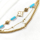 Bracelet Fantaisie Doré Fleur Nacrée & Perles Turquoises