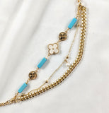 Bracelet Fantaisie Doré Fleur Nacrée & Perles Turquoises