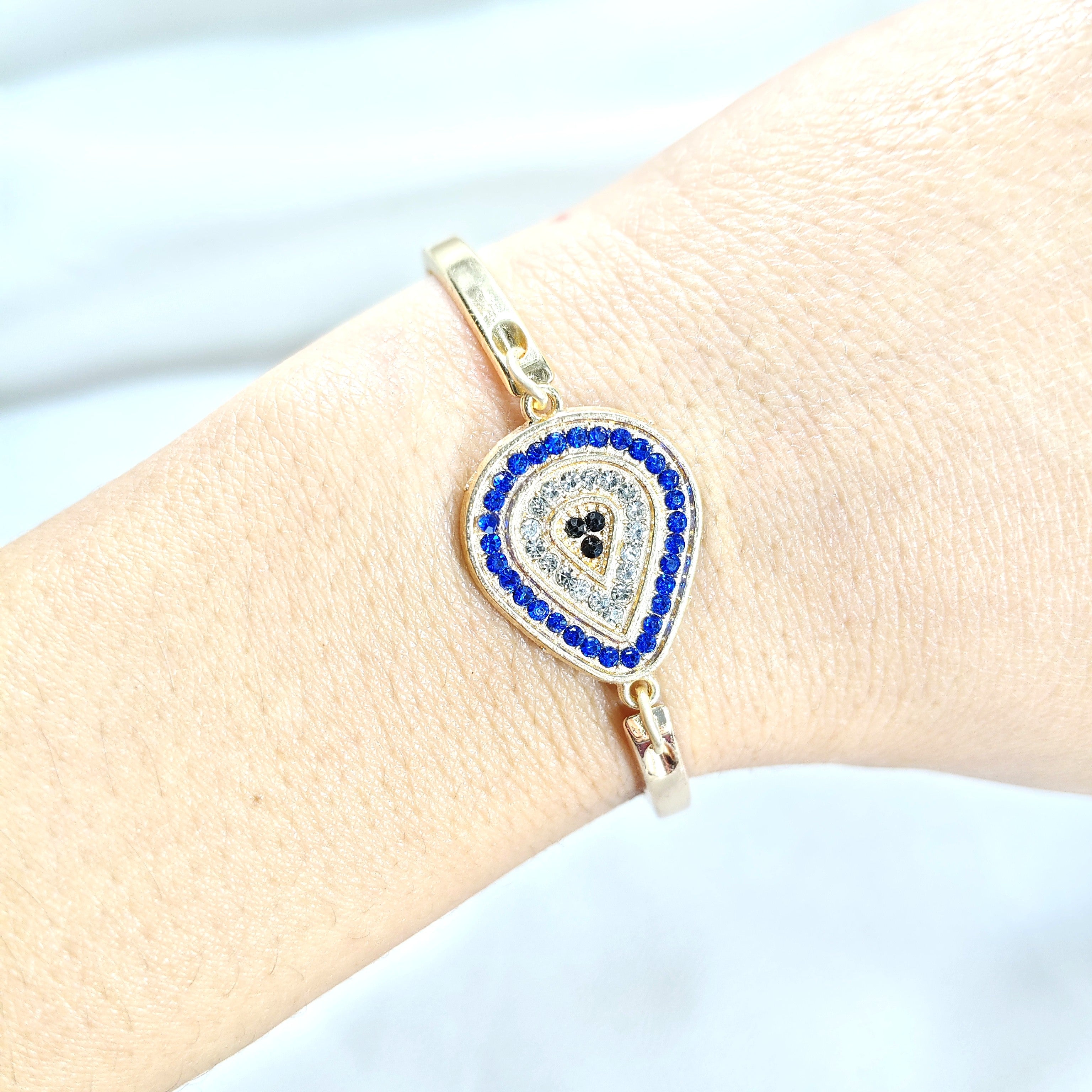 Bracelet Fantaisie Doré “Goutte Protectrice Bleu Royal”