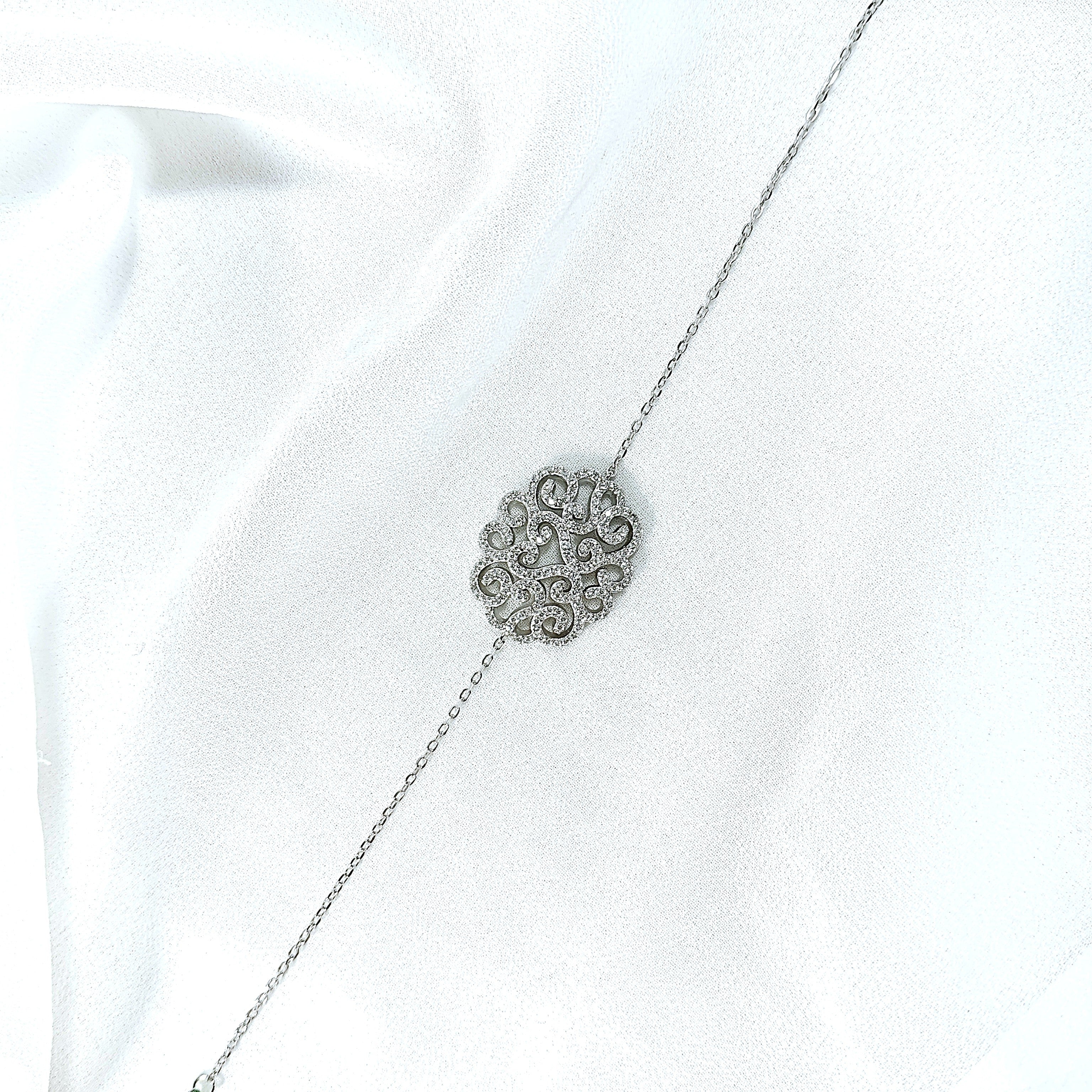 Gourmette en Argent – Motif Baroque Éclatant en Zirconia