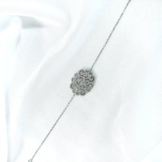 Gourmette en Argent – Motif Baroque Éclatant en Zirconia