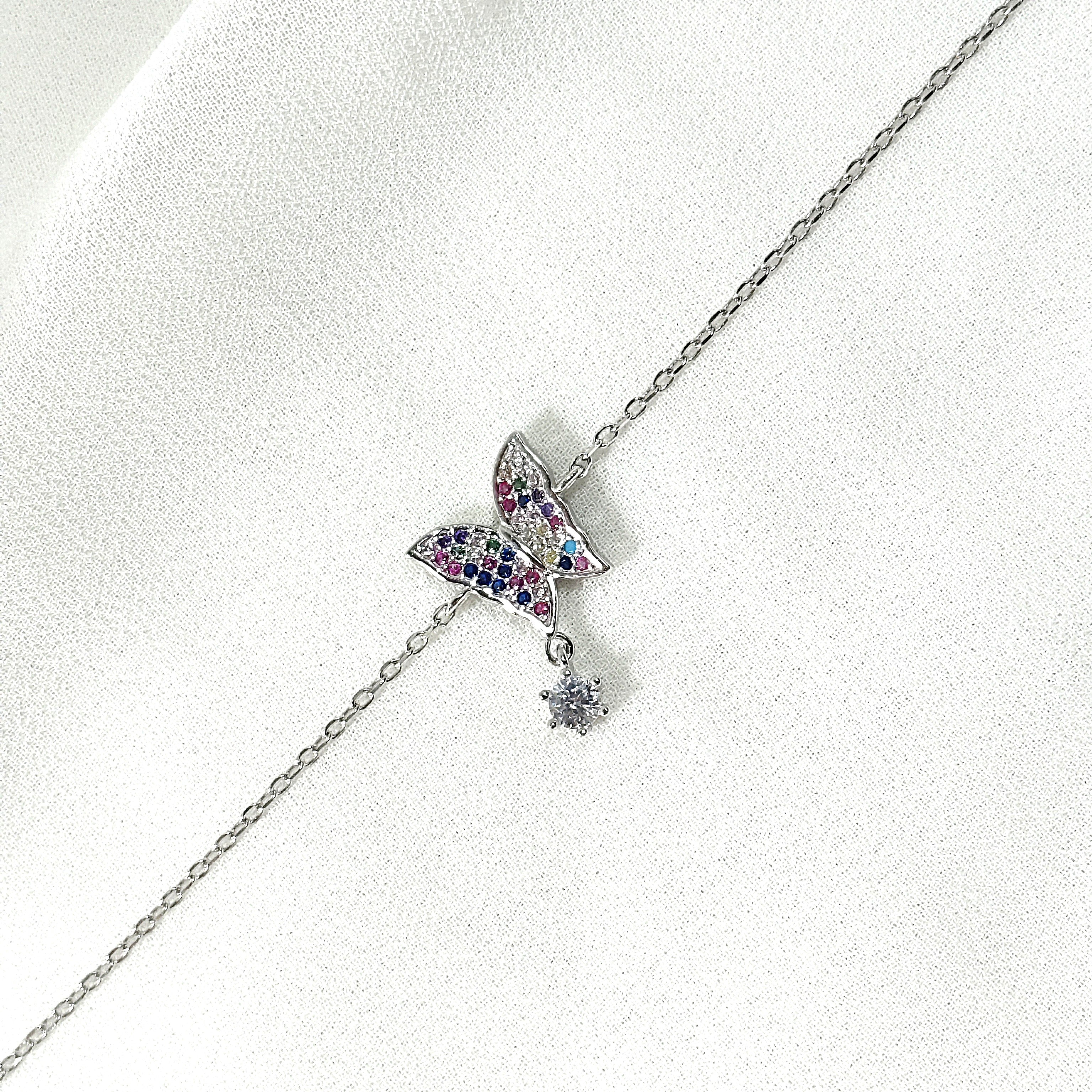 Gourmette Papillon Multicolore en Argent – Éclat Féérique & Élégance Fine