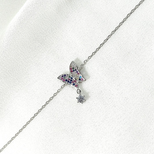 Gourmette Papillon Multicolore en Argent – Éclat Féérique & Élégance Fine