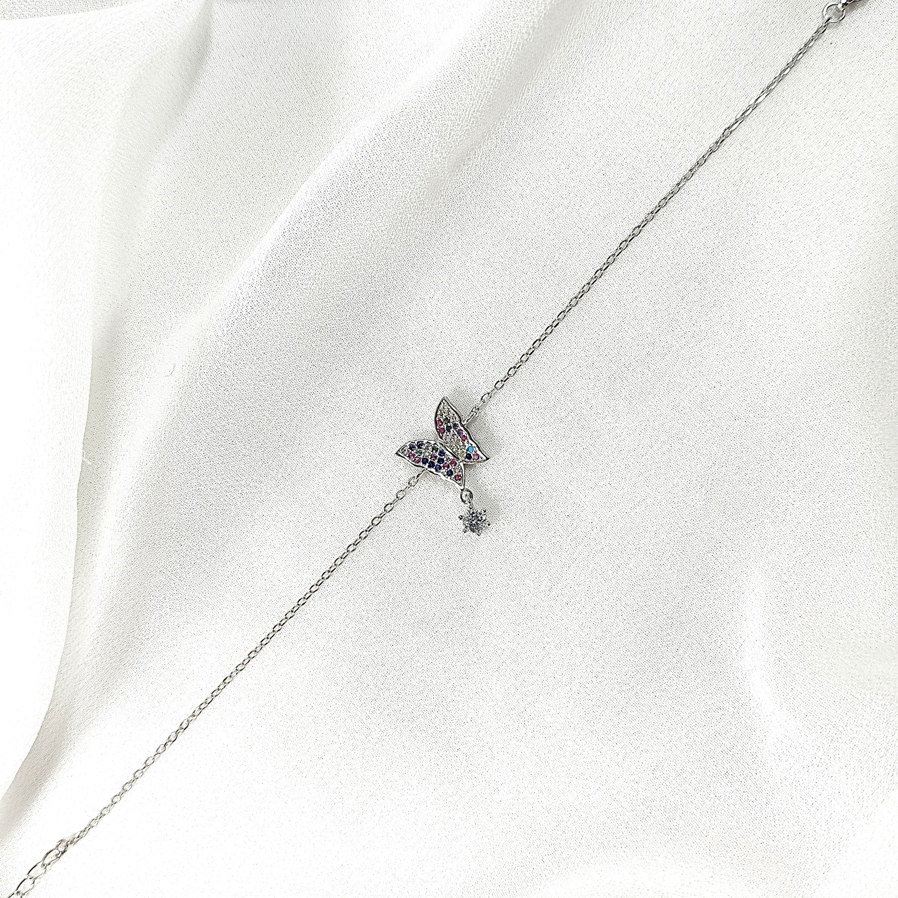 Gourmette Papillon Multicolore en Argent – Éclat Féérique & Élégance Fine